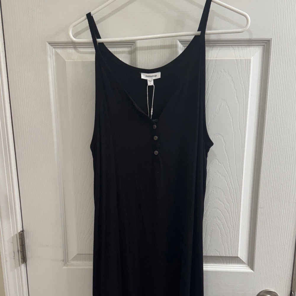 Mittoshop Black Ribbed Button-Front Dress